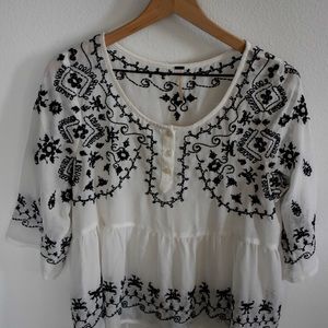 Black and white boho Free People top